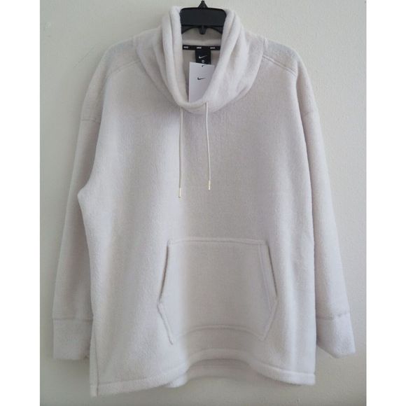 Nike DM1621 Women's Sz M Off White Soft Sherpa Fleece Funnel Neck Pullover $85 - Picture 1 of 8